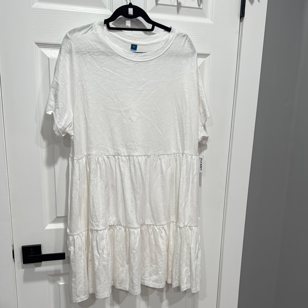 White Short Sleeve Tiered Dress